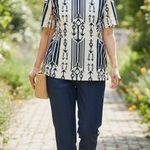 Tory Burch ANCHORS T-shirt short sleeves big front patch pockets 100% cotton L Photo 1