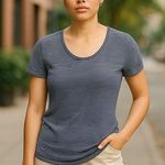 Tory Burch Black & White Striped Tee Shirt Gold Tag Summer Top ~ Women's MEDIUM Photo 0