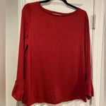 Loft NWT Red Ruffle Cuff Sheer Sleeve Scoop Neck Knit Pullover Top Blouse Size M Photo 0