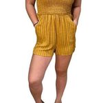 American Eagle Ruched Top Shorts Yellow Striped Romper Jumpsuit - XS Photo 0