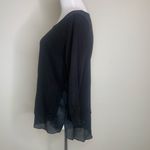Black Sweater Sz Medium Scoop Neck Chiffon Hem Photo 2