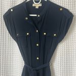 Michael Kors  Gold Button Down Navy Belted Maxi Dress Small Photo 1