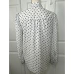 Ann Taylor LOFT Bow Print Blouse White Black Bow Tie Neckline‎ Women's Medium Long Sleeve Photo 3