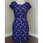 Blue Floral Lace Beige Lining Strappy V Back Modcloth Cocktail Dress by Soieblu Size M Photo 2