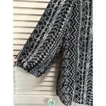 Chico's  Black/White Aztec Chiffon 3/4 Balloon Sleeves Blouse Sz 2 Beaded V‎ Neck Photo 2