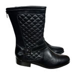 Chico's Boots Womens 10M Black Leather Quilted Mid Calf Zip Buckle Moto Photo 0