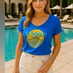 a.n.a  Summer Vibes Graphic Tee Blue Casual Lightweight Scoop Neck Beach Sport Photo 1