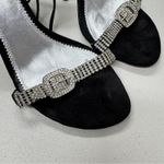 Pelle Moda Black Leather Silver Rhinestone Heels Womens 7.5 Bling Lace Up Ankle Photo 5