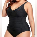 Yonique Women One Black Swimsuit Tummy Control Bathing Suit Twist Front Ruched Size 22W Photo 2
