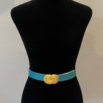 Elegant Aqua Blue faux leather Belt with Gold Buckle Photo 0