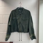 Free People Extreme Cropped Military Jacket Green Blogger Favorite Beaded Medium Photo 3