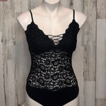 Guess  Black Lace Bodysuit Women’s Size M Spaghetti Strap Floral Lace Top NWT Photo 0