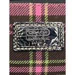 Coach Pink Plaid Tartan Wristlet Black Trim Fabric Zip Pouch Fob Leatherware Photo 1