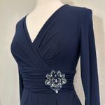 Eliza J Evening Gown 4 Navy Maxi Dress Long Sleeve Formal Surplice Rhinestone Photo 6