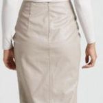 Showpo NWT . Laurenna Faux Leather Ruched Front Split Midi Skirt Stone Women US 2 Photo 2