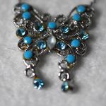 Source Unknown Cottagecore Fairy Blue Rhinestone Silver Tone Filigree Butterfly 14" Necklace Photo 3