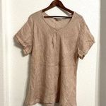 Flax  Womens Shirt Tunic Beige Tan Short Sleeve Diamond Pattern Size Large Photo 0