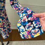 Paco Rabanne Floral Pansy Button Up Mock Neck Peplum Blouse $800 40 8 Blue Photo 7