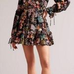 Ted Baker ππ Hendria Ruffled Crepe Mini Dress ~ Black Floral Print 4-6 US NWT Photo 0
