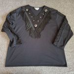 Sas’sa Fringe Western Rodeo Cowgirl Long Sleeve Lace Studded Shirt Women’s 40 Black Size XL Photo 0