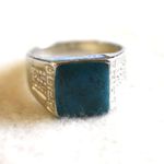 Source Unknown Striking Blue/Green Flat Square Stone Etched Silver Tone Band Size 12 NWOT Ring Photo 3