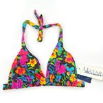 Vintage 90s Bright Matari Mixems Neon Floral Rainbow Triangle Bikini Halter Top Size L Multi Size L Photo 0