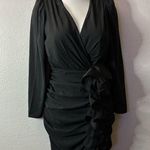 EXPRESS 🆕 Black Long Sleeve Elegant Design Wrap Flower Rouched Dress S🆕 Photo 3