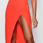 Boohoo Orange Long Formal Dress With Slit Photo 0