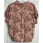Jessica Simpson  Women's Pink Floral Short Sleeved Button Up, Tie Top, Viscose, L Photo 3