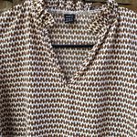 SheIn size 6 Medium ruffle v neck puff sleeve blouse brown cream print Photo 1