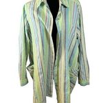 For Cynthia Woman Blue Green Cream Stripe Button Down Shirt Jacket Shacket 1X Photo 0