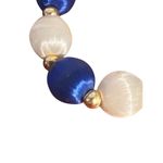 Vintage Blue & White Silk Thread Beaded Necklace Gold Tone Spacers No Clasp 28" Photo 3