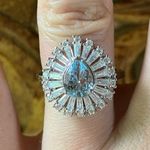 Natural Aquamarine Moissanite Sterling Silver Ring Size 7 Blue Photo 0