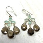 Sterling Silver  smokey brown and aqua quartz crystal earrings, NWOT Photo 2
