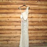 Mac Duggal 5687 SEQUINED ONE SHOULDER DRAPED LACE UP GOWN NWT Nude Silver 4 Photo 9