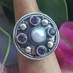 Natural White Pearl Rainbow Topaz Sterling Ring 8 Blue Photo 0