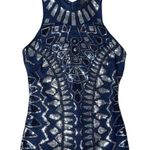 Elegant Blue and Silver Patterned Dress Size M Photo 4