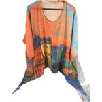 Jade Asymmetric Butterfly Top‎ Size L/XL Short Sleeve Casual Boho Colorful Print Photo 1