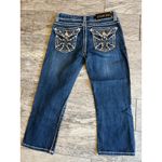 LA Idol USA Capri Jeans size 5 W‎ 29 L 18 29x18 Denim Jean Bling Flap Pockets Blue Photo 1