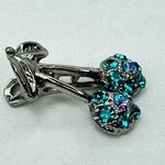 Vintage Silver Tone and Blue Rhinestone Crystal Cherries Hairclip Clip Barrette Photo 1