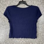 Abound  Women's Navy Blue Lettuce Hem Crop Top T-Shirt - Size Medium - Y2K Style Photo 6