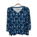 kim rogers  Dog Frenchie 3/4 Sleeve 100% Cotton Blue Shirt Dog Lover Preppy XL Photo 0