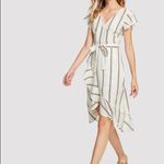 ✨HP✨Ruffle Trim Self Tie Waist Striped Dress✨ Yellow Size L Photo 2