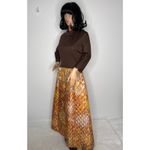 American Vintage 1960s Norman for At Home Wear Quilted Floral Hostess Brown Maxi Dress medium Photo 9