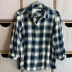 Foxcroft  3/4 sleeve puff sleeve plaid button down Photo 0
