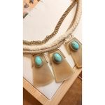 Chico's Statement Necklace With Braided Rope Gold Chains & Faux Turquoise Accents Photo 2