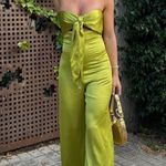 ZARA jumpsuit pistachio cut out bow satin wide leg sleeveless Wedding Party Photo 2