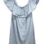 Line and Dot NWT  Lea Dress Ruffle Off Shoulder Pockets Stripes Blue White Size L Photo 3