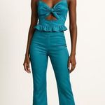 Honey Punch Blue Silky Satin Sleeveless Crop Top & Capri Pants 2 Piece Set XS Photo 0
