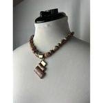 Vintage Jasper beaded statement necklace with jasper gold plated pendant Red Photo 2